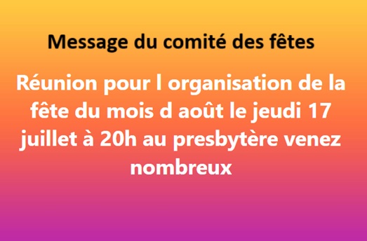 Message du comité des fêtes